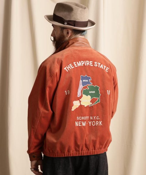 Schott(ショット)/LEATHER COMBI SOUVENIR JACKET N.Y. MAP/レザーコンビ スーベニアジャケット ニューヨークマップ/img02