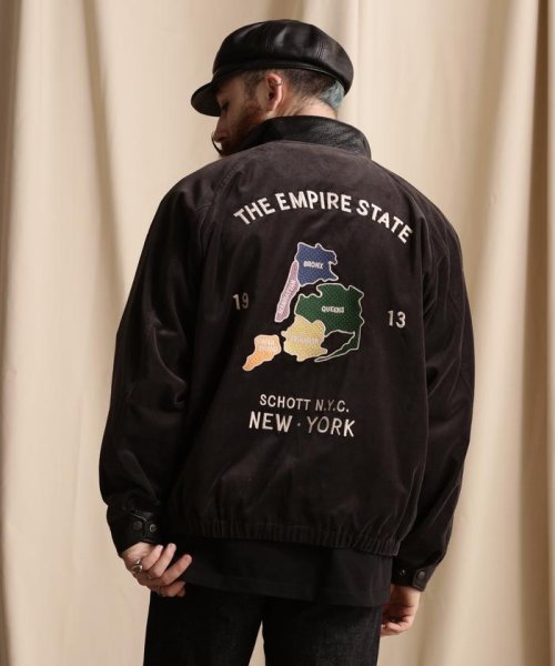 Schott(ショット)/LEATHER COMBI SOUVENIR JACKET N.Y. MAP/レザーコンビ スーベニアジャケット ニューヨークマップ/img10