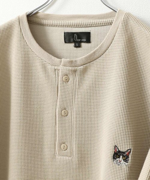 ZIP FIVE(ジップファイブ)/動物刺繍 肉厚ワッフル クルー＆ヘンリー 半袖Tシャツ/img09