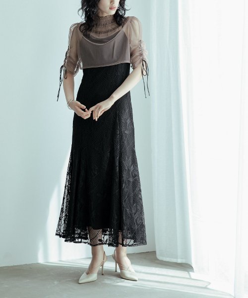 結婚式 ワンピース パーティードレス ボレロ キャミワンピ 2点セット レース チュール 羽織 ショート丈 リボン マーメイドスカート ロング丈 半袖 他と被ら 5cm NP 42cm 17cm 18cm