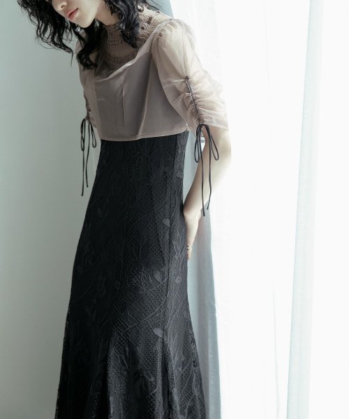 結婚式 ワンピース パーティードレス ボレロ キャミワンピ 2点セット レース チュール 羽織 ショート丈 リボン マーメイドスカート ロング丈 半袖 他と被ら 5cm NP 42cm 17cm 18cm