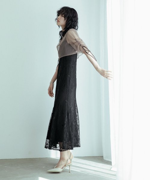 結婚式 ワンピース パーティードレス ボレロ キャミワンピ 2点セット レース チュール 羽織 ショート丈 リボン マーメイドスカート ロング丈 半袖 他と被ら 5cm NP 42cm 17cm 18cm