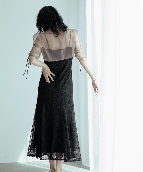 結婚式 ワンピース パーティードレス ボレロ キャミワンピ 2点セット レース チュール 羽織 ショート丈 リボン マーメイドスカート ロング丈 半袖 他と被ら 5cm NP 42cm 17cm 18cm