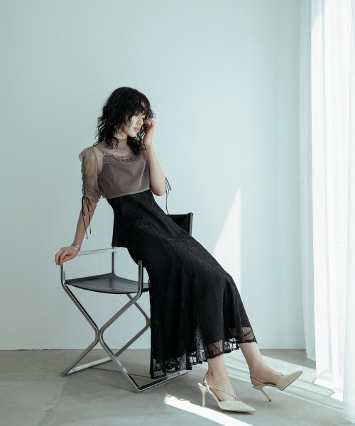 結婚式 ワンピース パーティードレス ボレロ キャミワンピ 2点セット レース チュール 羽織 ショート丈 リボン マーメイドスカート ロング丈 半袖 他と被ら 5cm NP 42cm 17cm 18cm