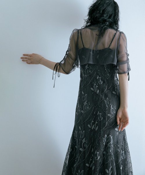 結婚式 ワンピース パーティードレス ボレロ キャミワンピ 2点セット レース チュール 羽織 ショート丈 リボン マーメイドスカート ロング丈 半袖 他と被ら 5cm NP 42cm 17cm 18cm