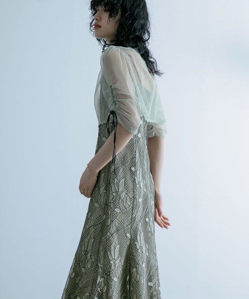 結婚式 ワンピース パーティードレス ボレロ キャミワンピ 2点セット レース チュール 羽織 ショート丈 リボン マーメイドスカート ロング丈 半袖 他と被ら 5cm NP 42cm 17cm 18cm