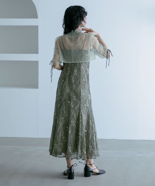 結婚式 ワンピース パーティードレス ボレロ キャミワンピ 2点セット レース チュール 羽織 ショート丈 リボン マーメイドスカート ロング丈 半袖 他と被ら 5cm NP 42cm 17cm 18cm