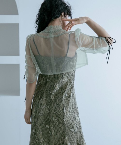 結婚式 ワンピース パーティードレス ボレロ キャミワンピ 2点セット レース チュール 羽織 ショート丈 リボン マーメイドスカート ロング丈 半袖 他と被ら 5cm NP 42cm 17cm 18cm