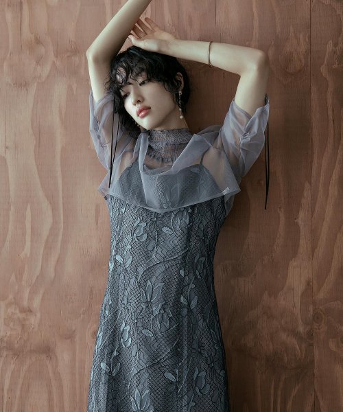 結婚式 ワンピース パーティードレス ボレロ キャミワンピ 2点セット レース チュール 羽織 ショート丈 リボン マーメイドスカート ロング丈 半袖 他と被ら 5cm NP 42cm 17cm 18cm