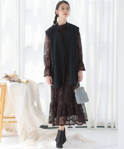 ジレ付きレースワンピース 