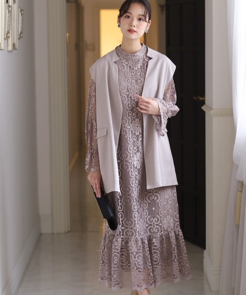 ジレ付きレースワンピース 