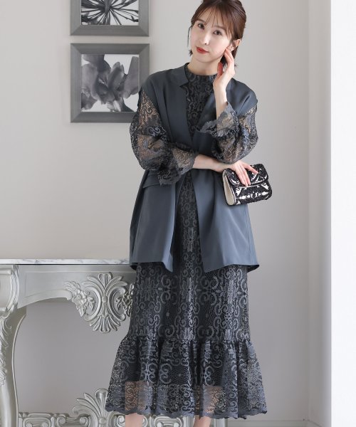 ジレ付きレースワンピース 