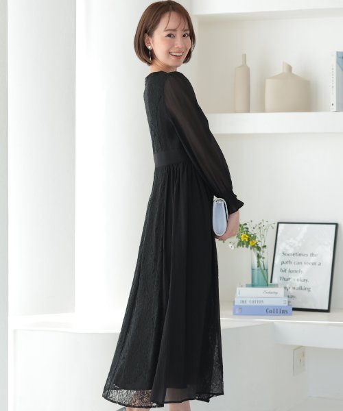 シフォン×レース切り替えワンピース 