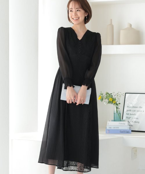 シフォン×レース切り替えワンピース 