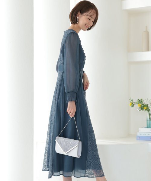 シフォン×レース切り替えワンピース 