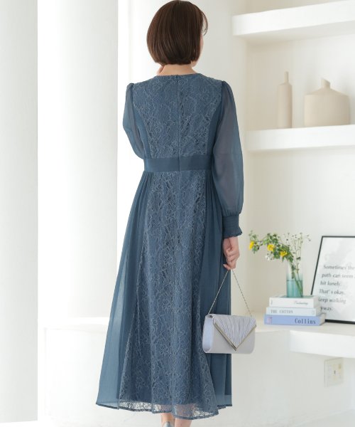 シフォン×レース切り替えワンピース 