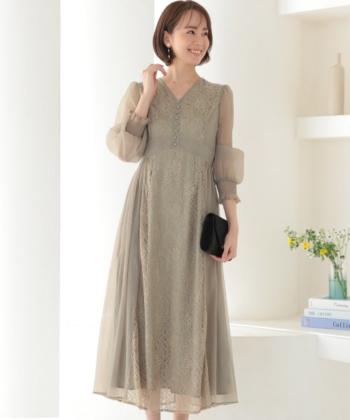 シフォン×レース切り替えワンピース 