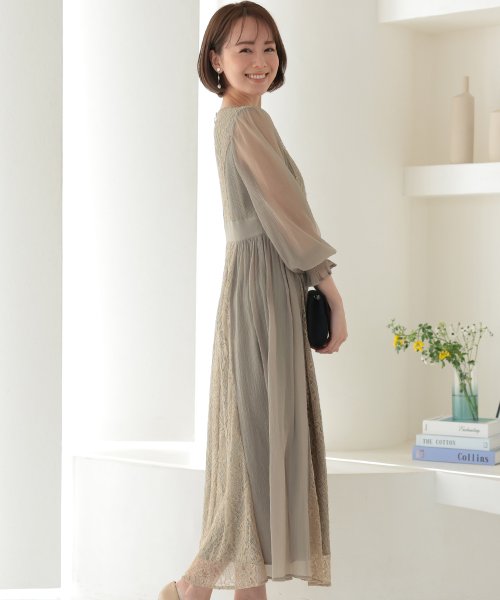 シフォン×レース切り替えワンピース 