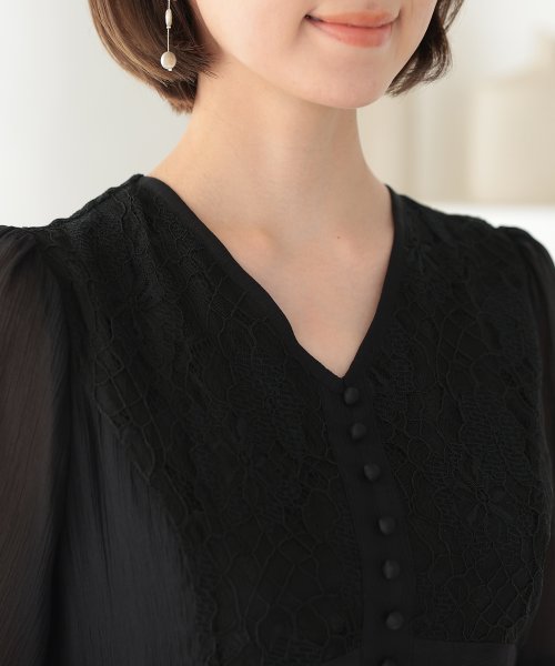 シフォン×レース切り替えワンピース 