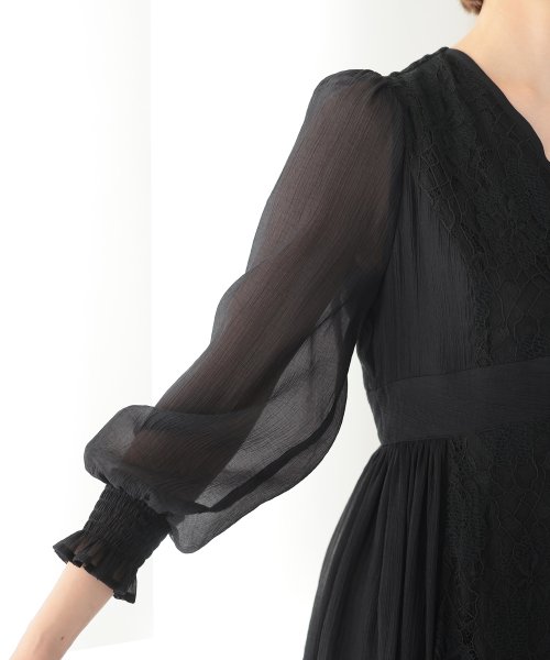 シフォン×レース切り替えワンピース 