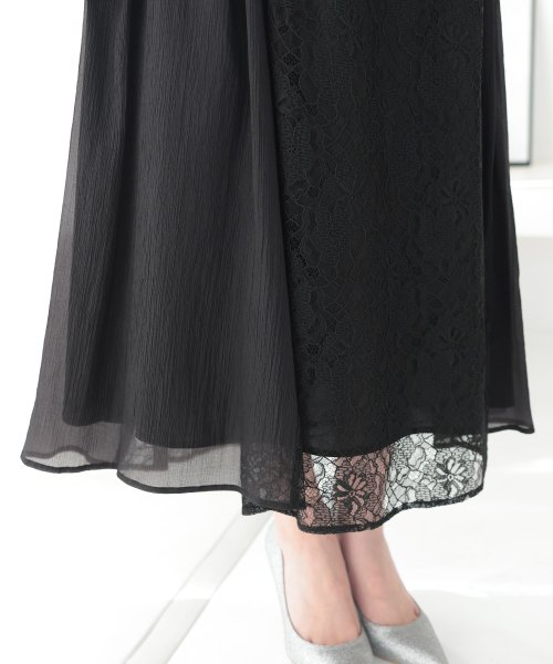 シフォン×レース切り替えワンピース 