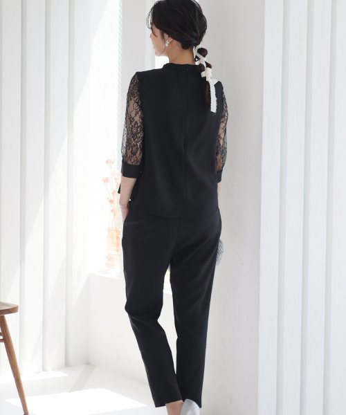 スリーブレース切り替えパンツドレス 二次会 食事会 セレモニー 発表会