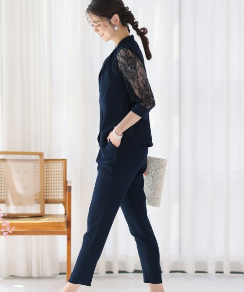 スリーブレース切り替えパンツドレス 二次会 食事会 セレモニー 発表会