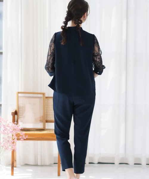 スリーブレース切り替えパンツドレス 二次会 食事会 セレモニー 発表会