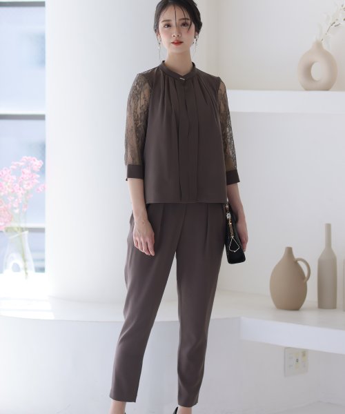 スリーブレース切り替えパンツドレス 二次会 食事会 セレモニー 発表会