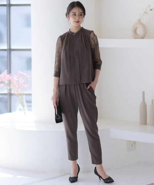 スリーブレース切り替えパンツドレス 二次会 食事会 セレモニー 発表会