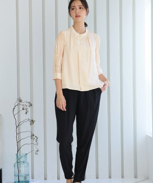 スリーブレース切り替えパンツドレス 二次会 食事会 セレモニー 発表会