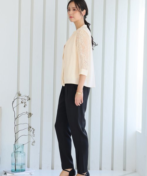 スリーブレース切り替えパンツドレス 二次会 食事会 セレモニー 発表会