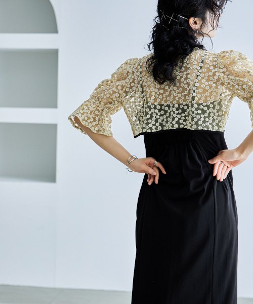 結婚式 ワンピース パーティードレス ボレロ キャミワンピ 2点セット 花柄 刺繍 レース ショート丈 リボン シアー キャンディスリーブ 羽織 ロング丈 Iラ 5cm