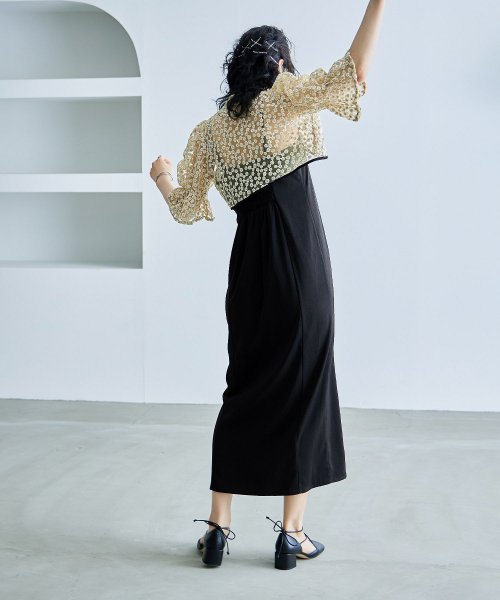 結婚式 ワンピース パーティードレス ボレロ キャミワンピ 2点セット 花柄 刺繍 レース ショート丈 リボン シアー キャンディスリーブ 羽織 ロング丈 Iラ 5cm