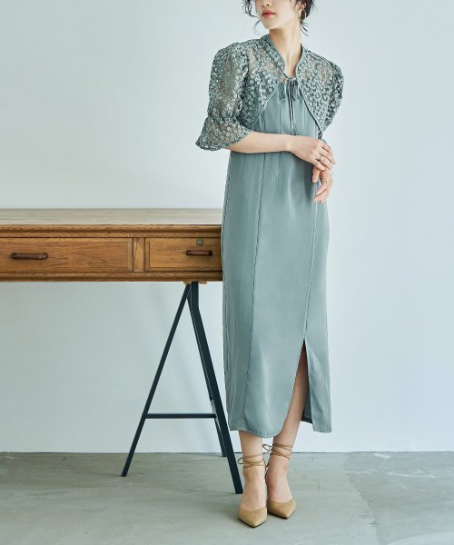 結婚式 ワンピース パーティードレス ボレロ キャミワンピ 2点セット 花柄 刺繍 レース ショート丈 リボン シアー キャンディスリーブ 羽織 ロング丈 Iラ 5cm