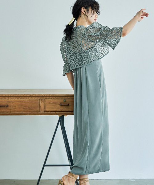 結婚式 ワンピース パーティードレス ボレロ キャミワンピ 2点セット 花柄 刺繍 レース ショート丈 リボン シアー キャンディスリーブ 羽織 ロング丈 Iラ 5cm