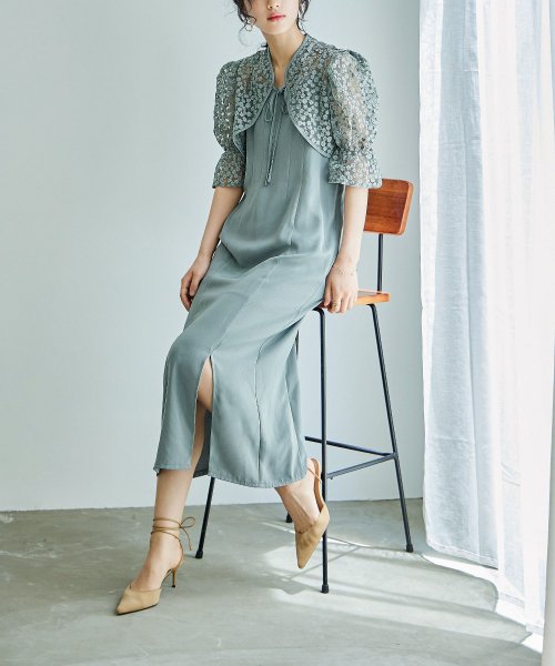 結婚式 ワンピース パーティードレス ボレロ キャミワンピ 2点セット 花柄 刺繍 レース ショート丈 リボン シアー キャンディスリーブ 羽織 ロング丈 Iラ 5cm