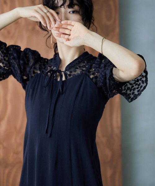 結婚式 ワンピース パーティードレス ボレロ キャミワンピ 2点セット 花柄 刺繍 レース ショート丈 リボン シアー キャンディスリーブ 羽織 ロング丈 Iラ 5cm