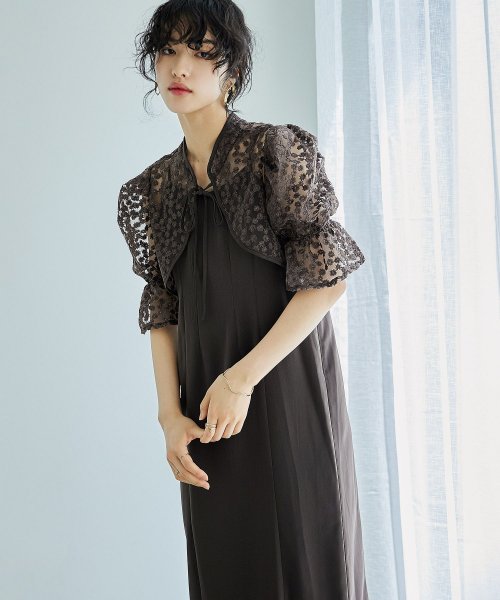 結婚式 ワンピース パーティードレス ボレロ キャミワンピ 2点セット 花柄 刺繍 レース ショート丈 リボン シアー キャンディスリーブ 羽織 ロング丈 Iラ 5cm