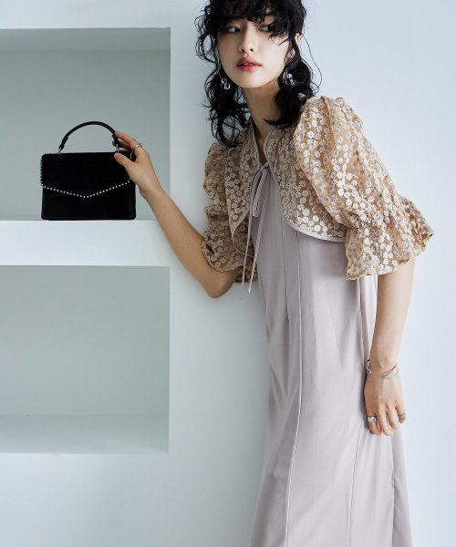 結婚式 ワンピース パーティードレス ボレロ キャミワンピ 2点セット 花柄 刺繍 レース ショート丈 リボン シアー キャンディスリーブ 羽織 ロング丈 Iラ 5cm