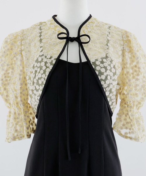 結婚式 ワンピース パーティードレス ボレロ キャミワンピ 2点セット 花柄 刺繍 レース ショート丈 リボン シアー キャンディスリーブ 羽織 ロング丈 Iラ 5cm