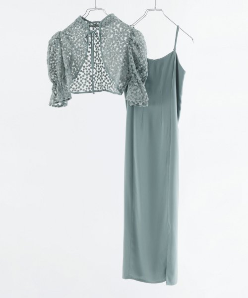 結婚式 ワンピース パーティードレス ボレロ キャミワンピ 2点セット 花柄 刺繍 レース ショート丈 リボン シアー キャンディスリーブ 羽織 ロング丈 Iラ 5cm