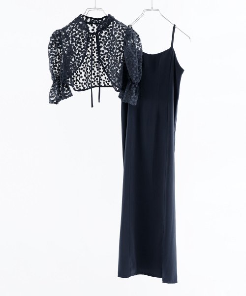 結婚式 ワンピース パーティードレス ボレロ キャミワンピ 2点セット 花柄 刺繍 レース ショート丈 リボン シアー キャンディスリーブ 羽織 ロング丈 Iラ 5cm