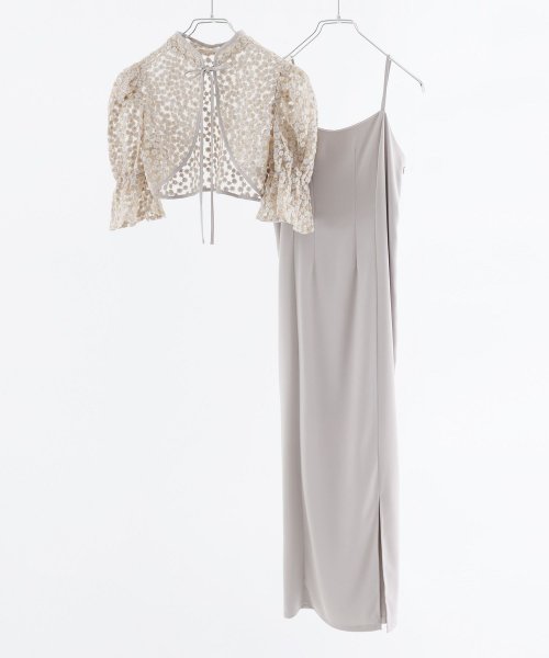 結婚式 ワンピース パーティードレス ボレロ キャミワンピ 2点セット 花柄 刺繍 レース ショート丈 リボン シアー キャンディスリーブ 羽織 ロング丈 Iラ 5cm