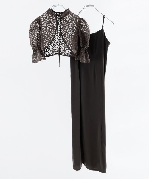 結婚式 ワンピース パーティードレス ボレロ キャミワンピ 2点セット 花柄 刺繍 レース ショート丈 リボン シアー キャンディスリーブ 羽織 ロング丈 Iラ 5cm