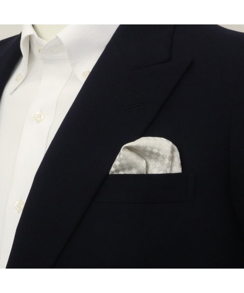TOKYO SHIRTS(TOKYO SHIRTS)/ポケットチーフ 絹100% シルバーグレー系 市松格子織柄 ビジネス フォーマル/img03