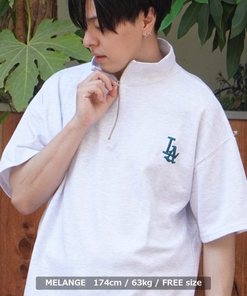 1111clothing(ワンフォークロージング)/ハーフジップ 半袖 メンズ ハーフジップシャツ 半袖 レディース ビッグシルエットTシャツ オーバーサイズ 半袖Tシャツ ワンポイント LA ロゴ 刺繍/img18