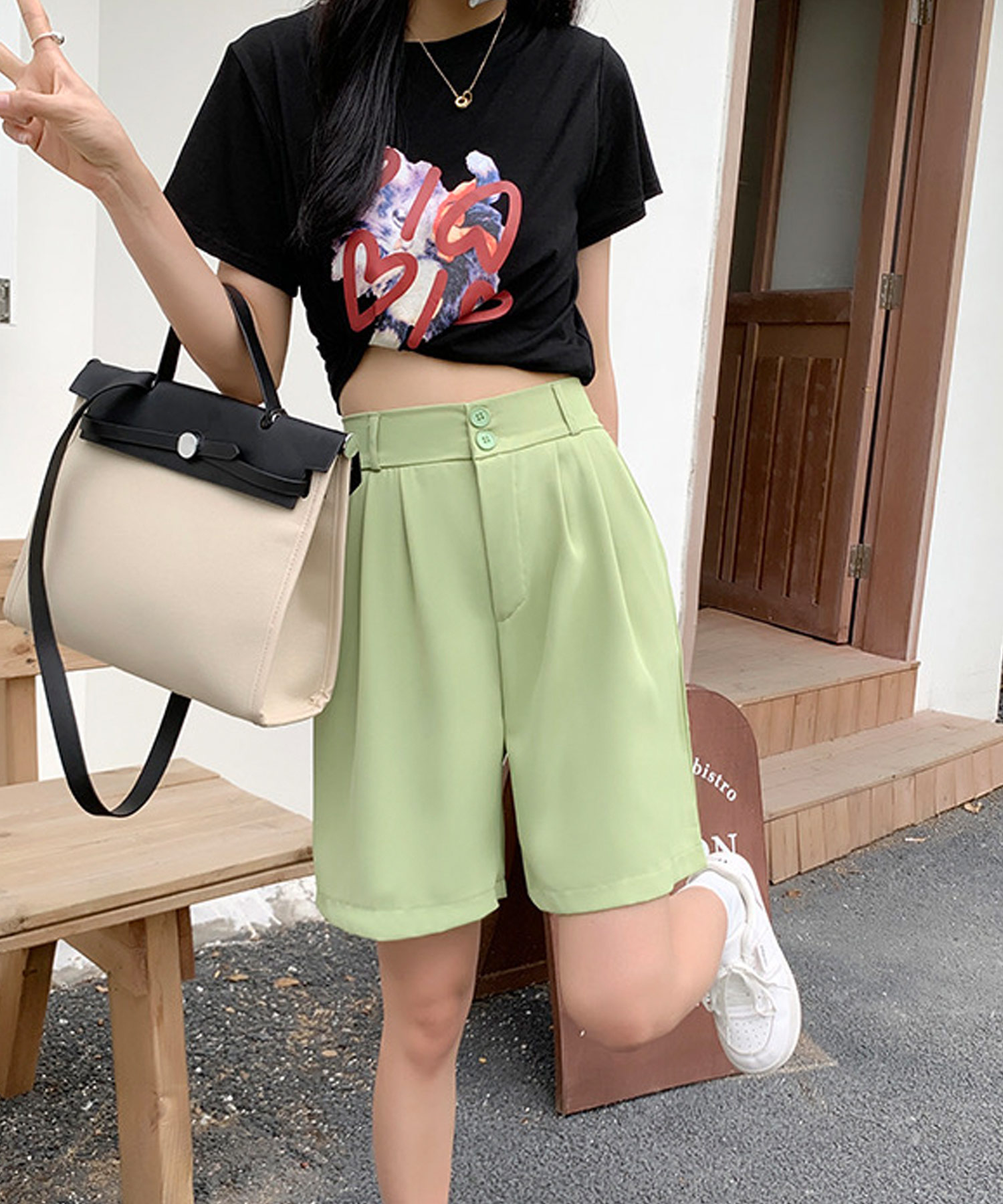 ハイウエスト スラックス ハーフパンツ ma 【即納】 ボトムス パンツ
