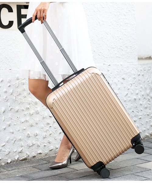 【2size展開】【軽量】スマートユニセックスキャリーケース/キャリーバッグ/スーツケース 内側：X伸縮バンド付 ファスナーポケット2カ所 360度回転＆静音ダブルキャスター