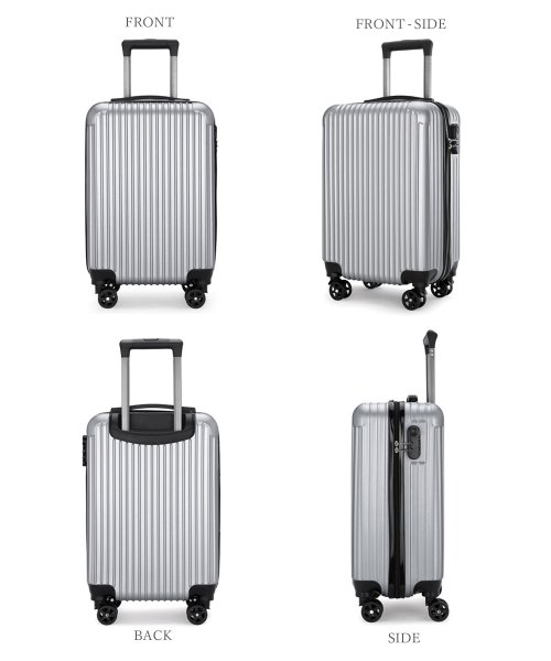 【2size展開】【軽量】スマートユニセックスキャリーケース/キャリーバッグ/スーツケース 内側：X伸縮バンド付 ファスナーポケット2カ所 360度回転＆静音ダブルキャスター